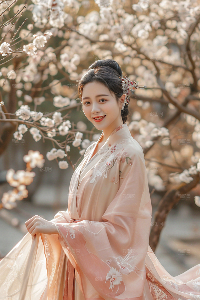 花卉汉服人物唯美高清摄影图
