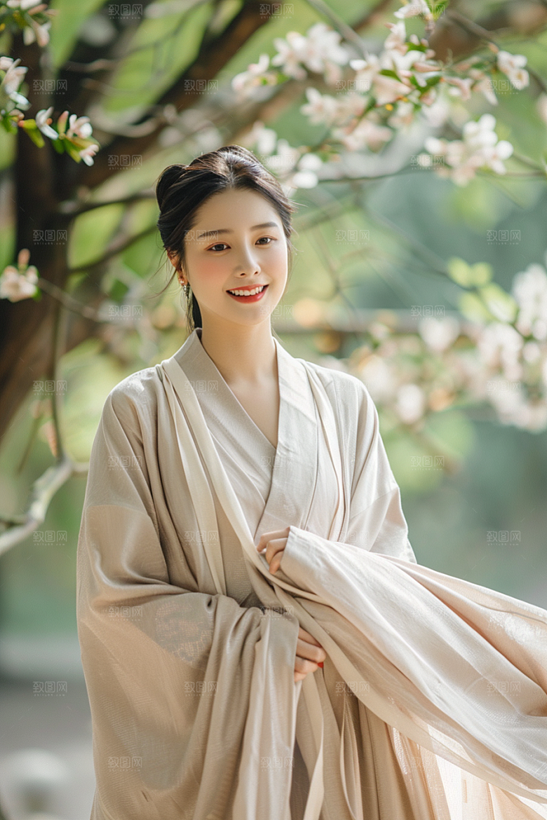 花卉汉服人物美女人像摄影图