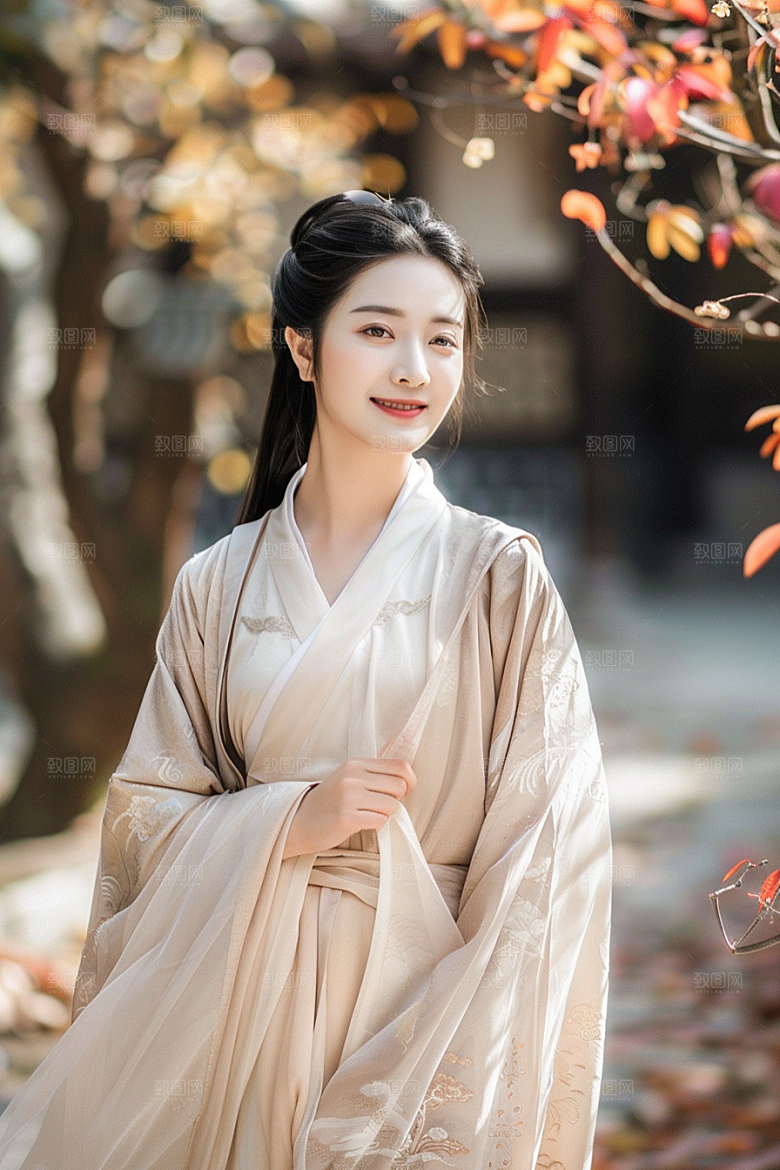 花卉汉服人物花丛中国风摄影图