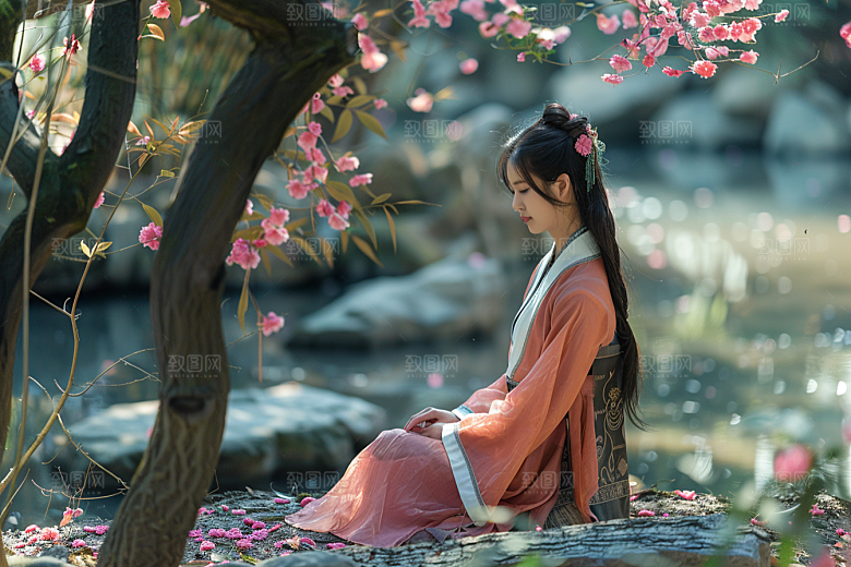 花卉汉服人物浪漫古风摄影图
