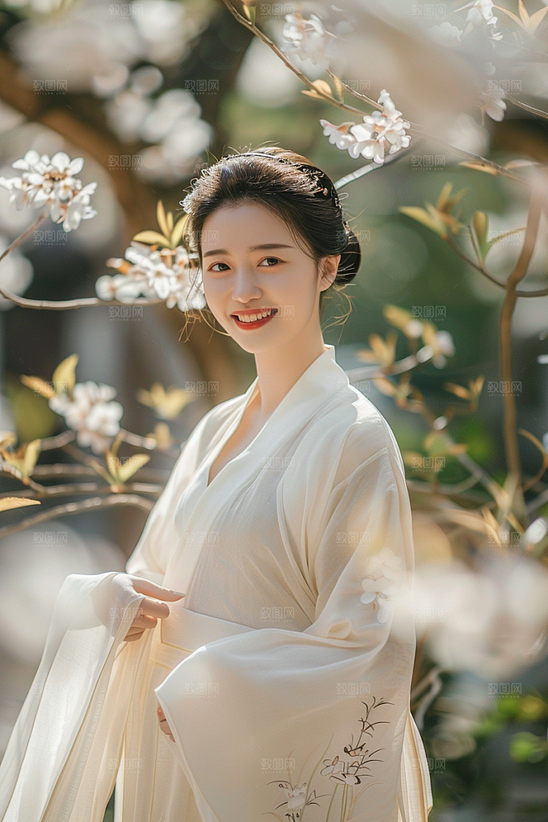 花卉汉服人物浪漫美女摄影图