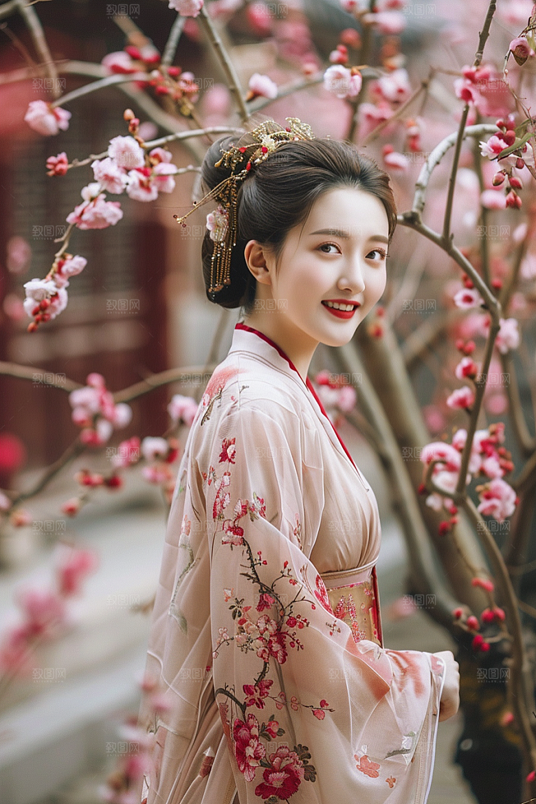 花卉汉服人物中国风唯美摄影图
