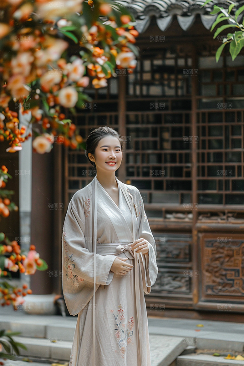 花卉汉服人物高清中式摄影图