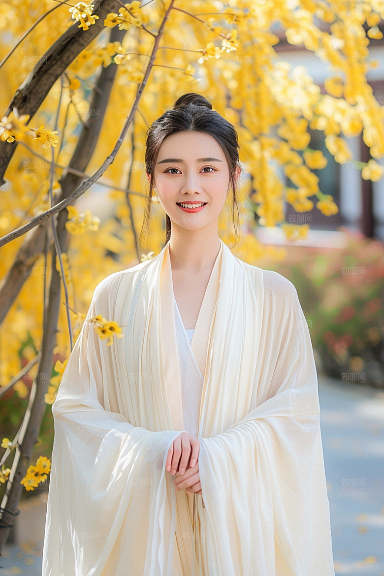 花卉汉服人物美女写真摄影图