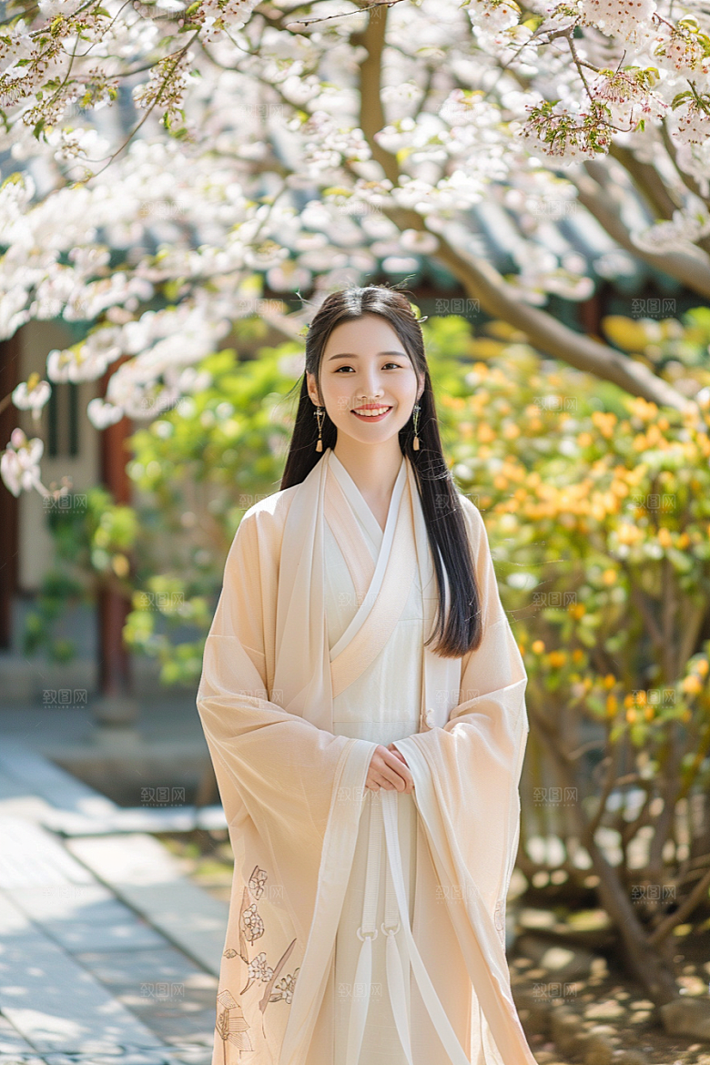花卉汉服人物写真美女摄影图