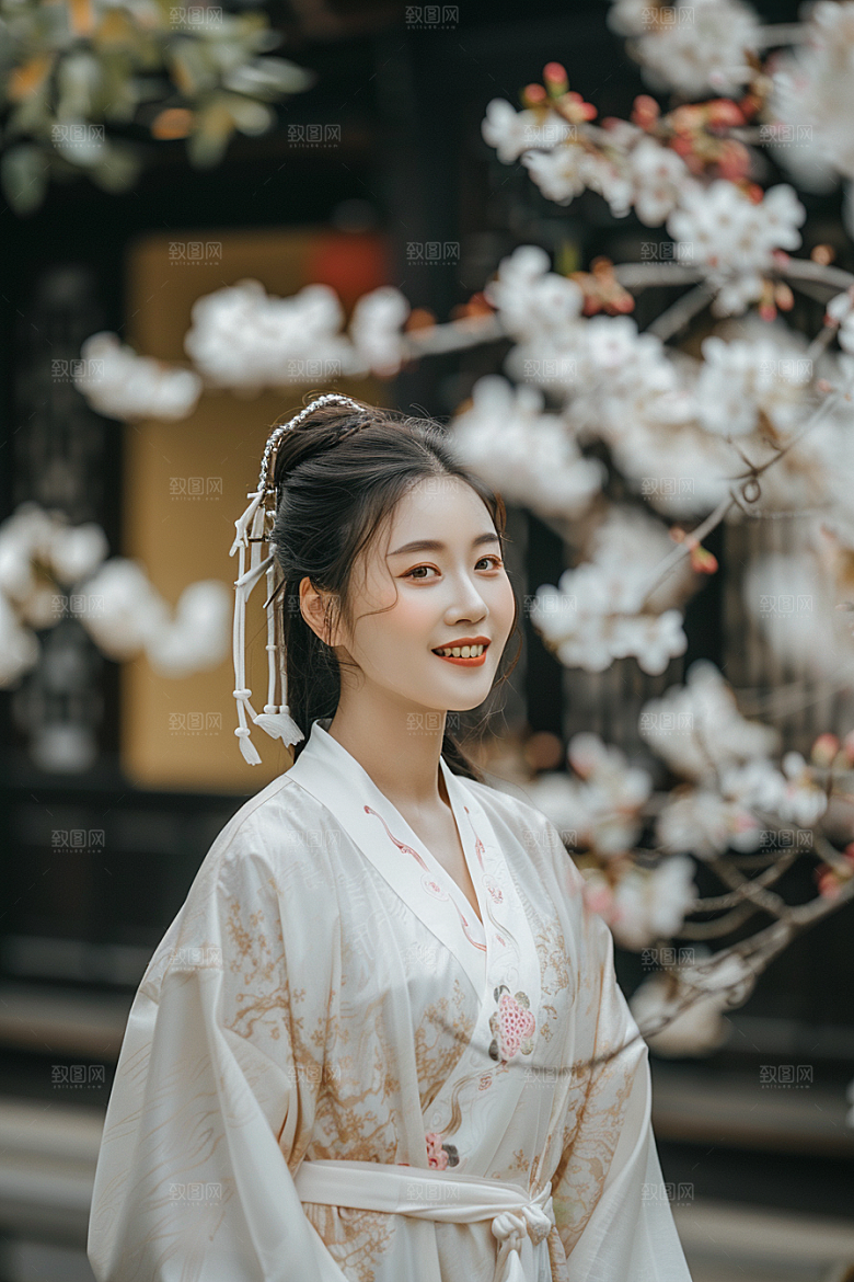 花卉汉服人物园林高清摄影图