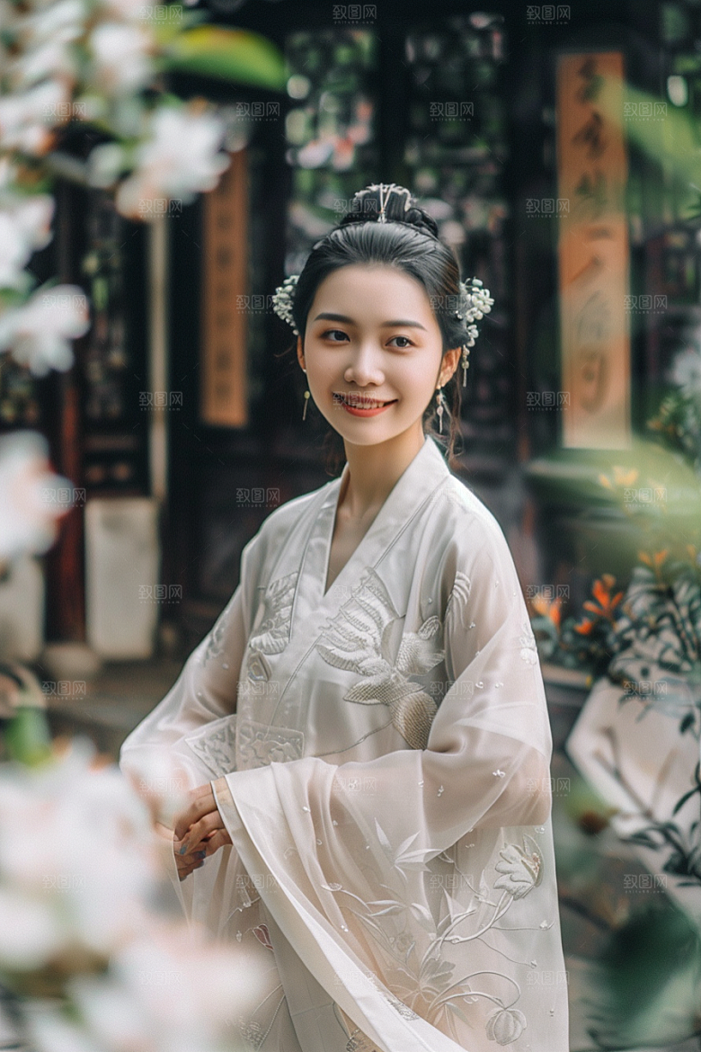 花卉汉服人物人像古风摄影图