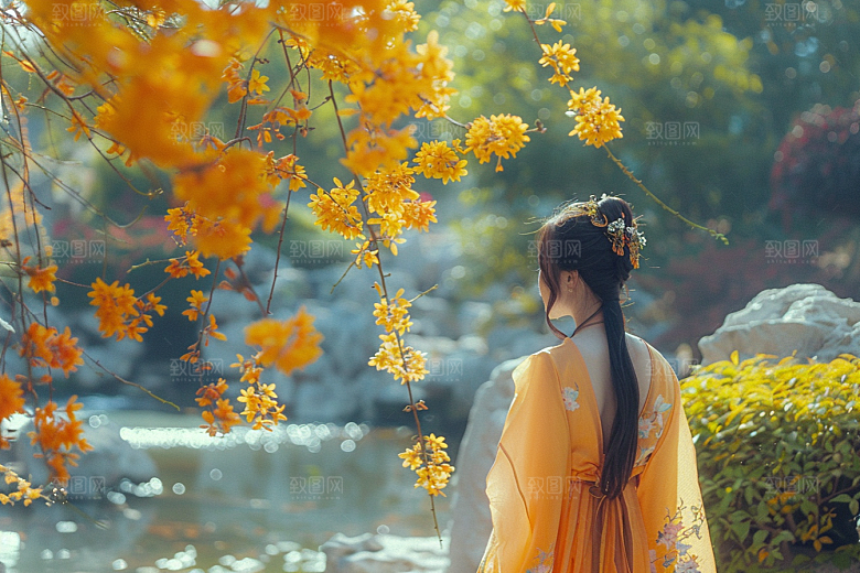 花卉汉服人物古风唯美摄影图