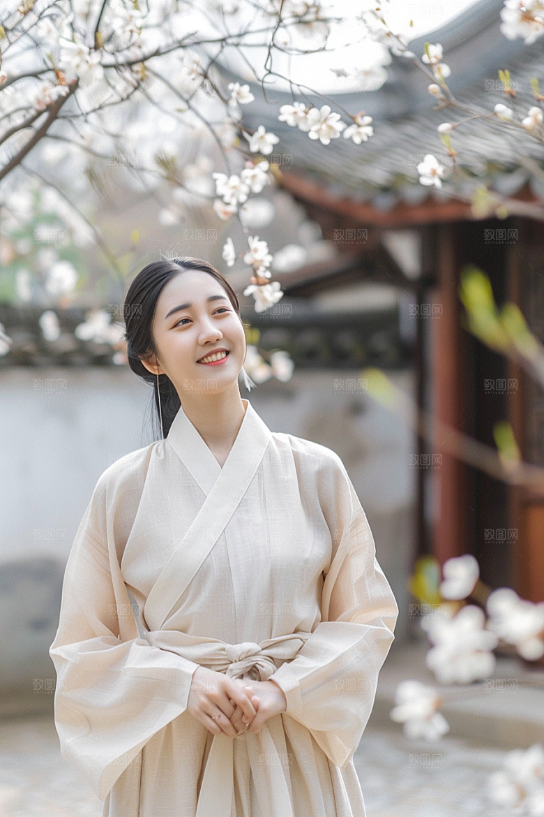 花卉汉服人物唯美人像摄影图