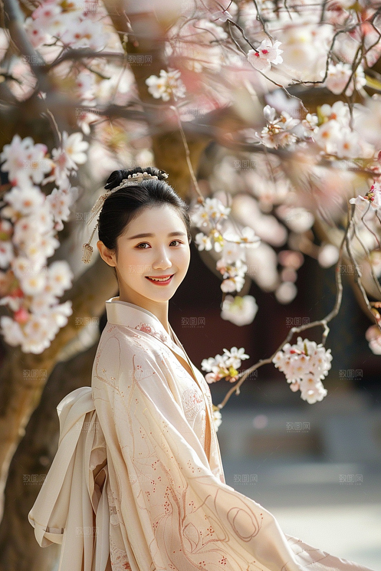 花卉汉服人物高清浪漫摄影图