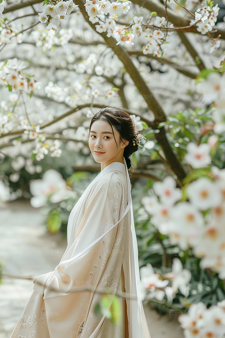 花卉汉服人物美景古风摄影图
