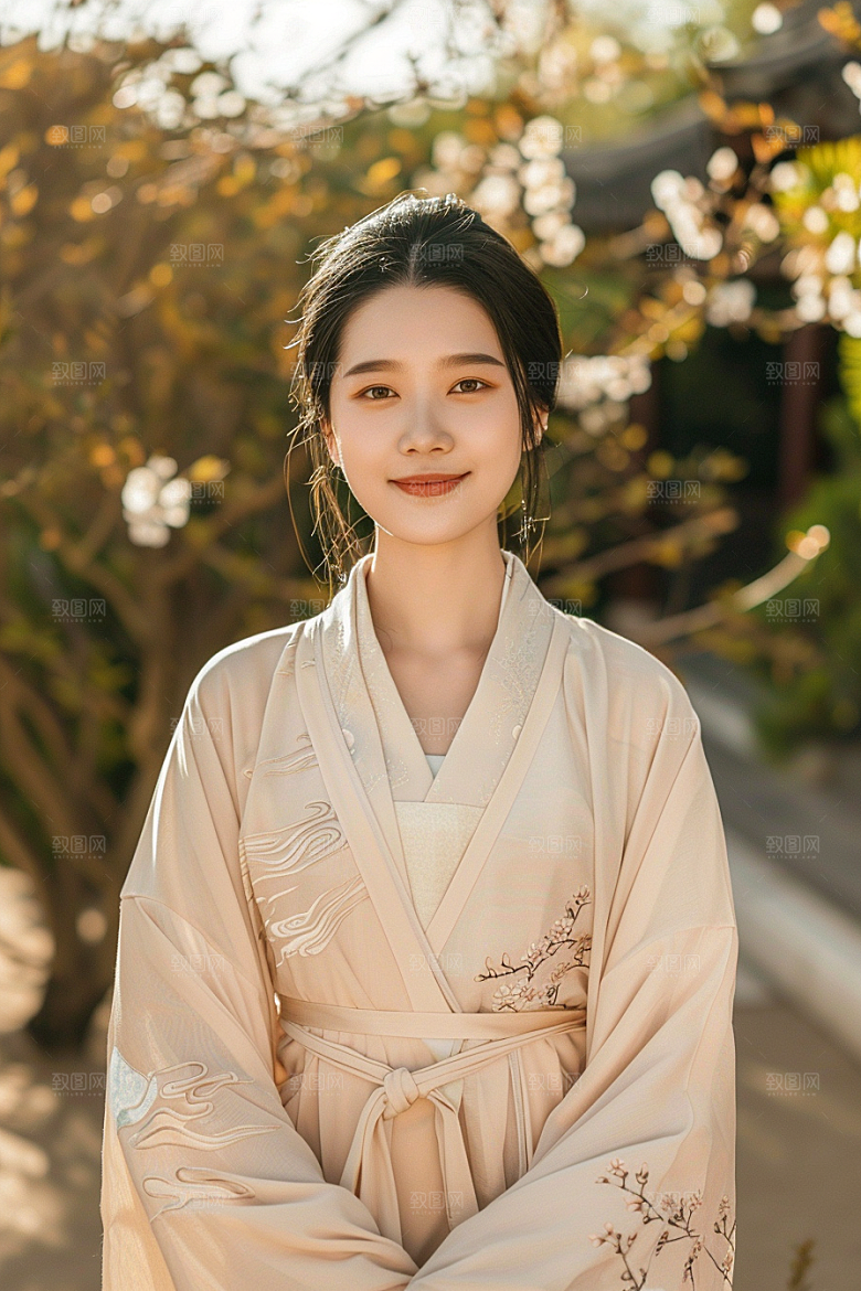 花卉汉服人物花丛中式摄影图