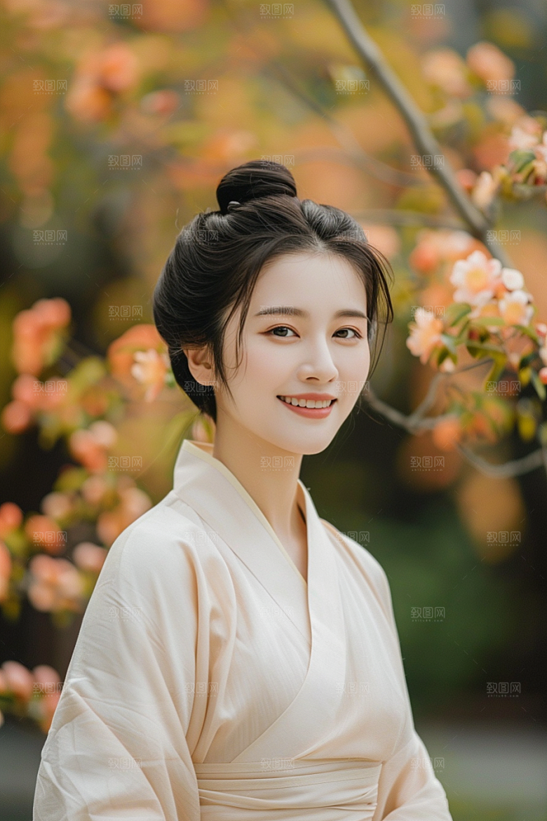 花卉汉服人物浪漫美景摄影图