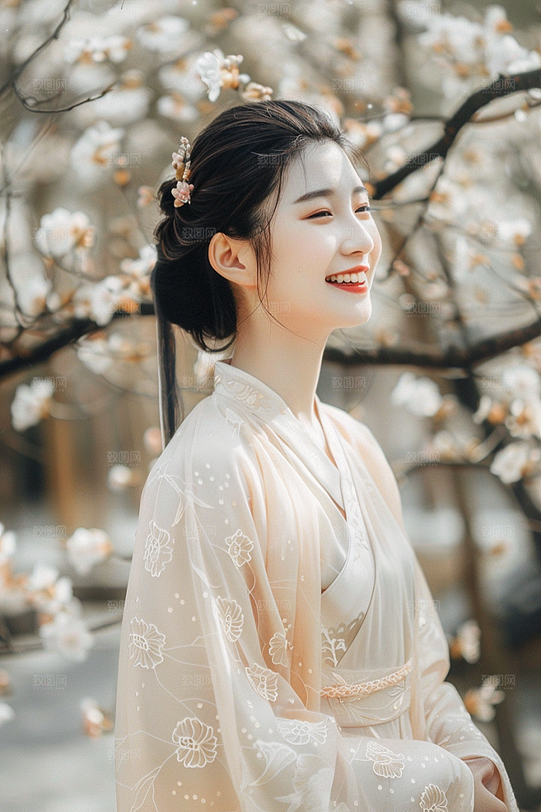 花卉汉服人物中式写真摄影图