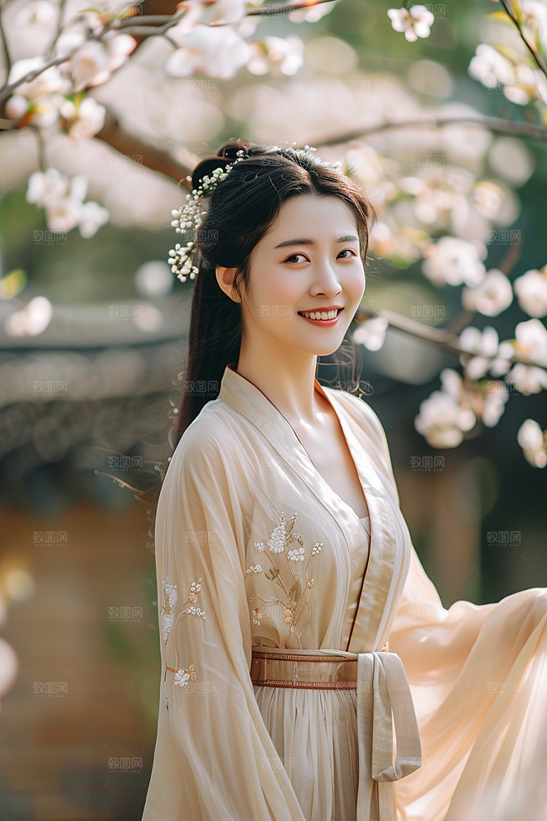 花卉汉服人物唯美人像摄影图