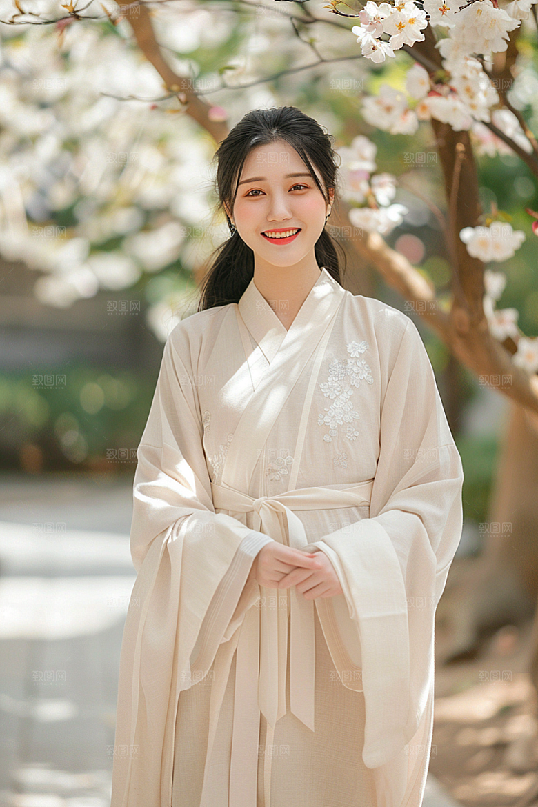 花卉汉服人物写真美景摄影图