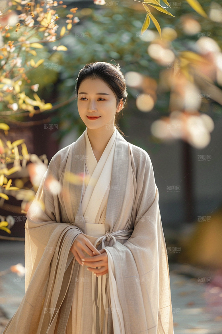 花卉汉服人物人像写真摄影图