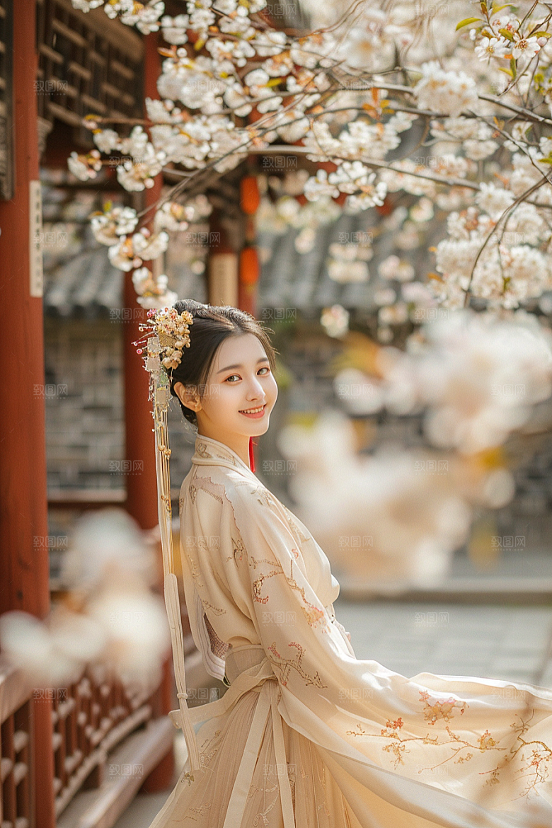 花卉汉服人物唯美古风摄影图
