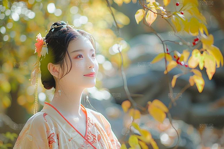 花卉汉服人物中国风中式摄影图