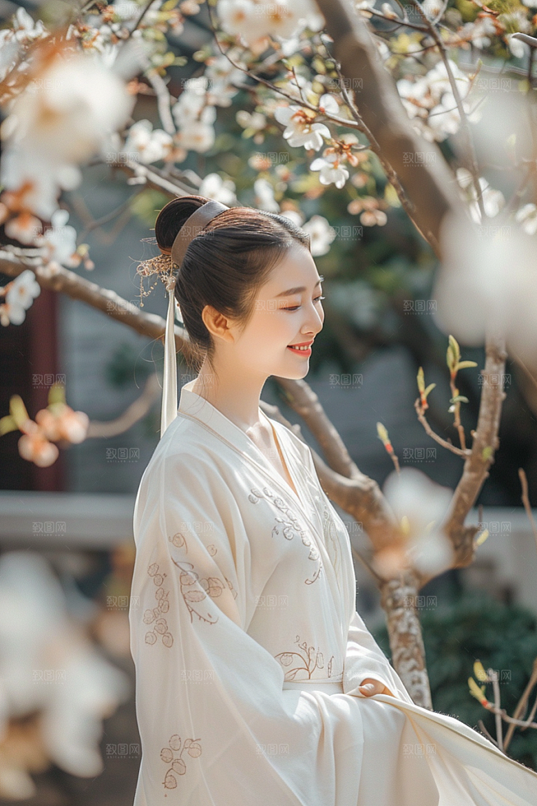 花卉汉服人物美女中国风摄影图