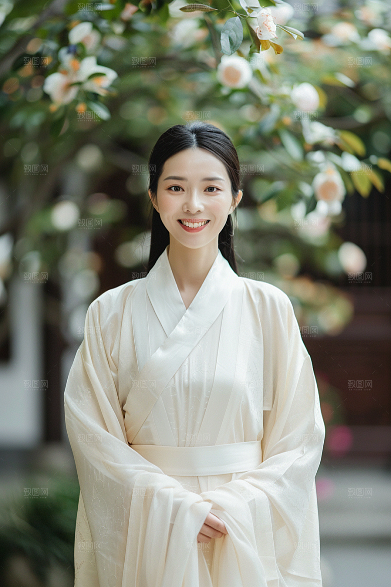 花卉汉服人物中式写真摄影图