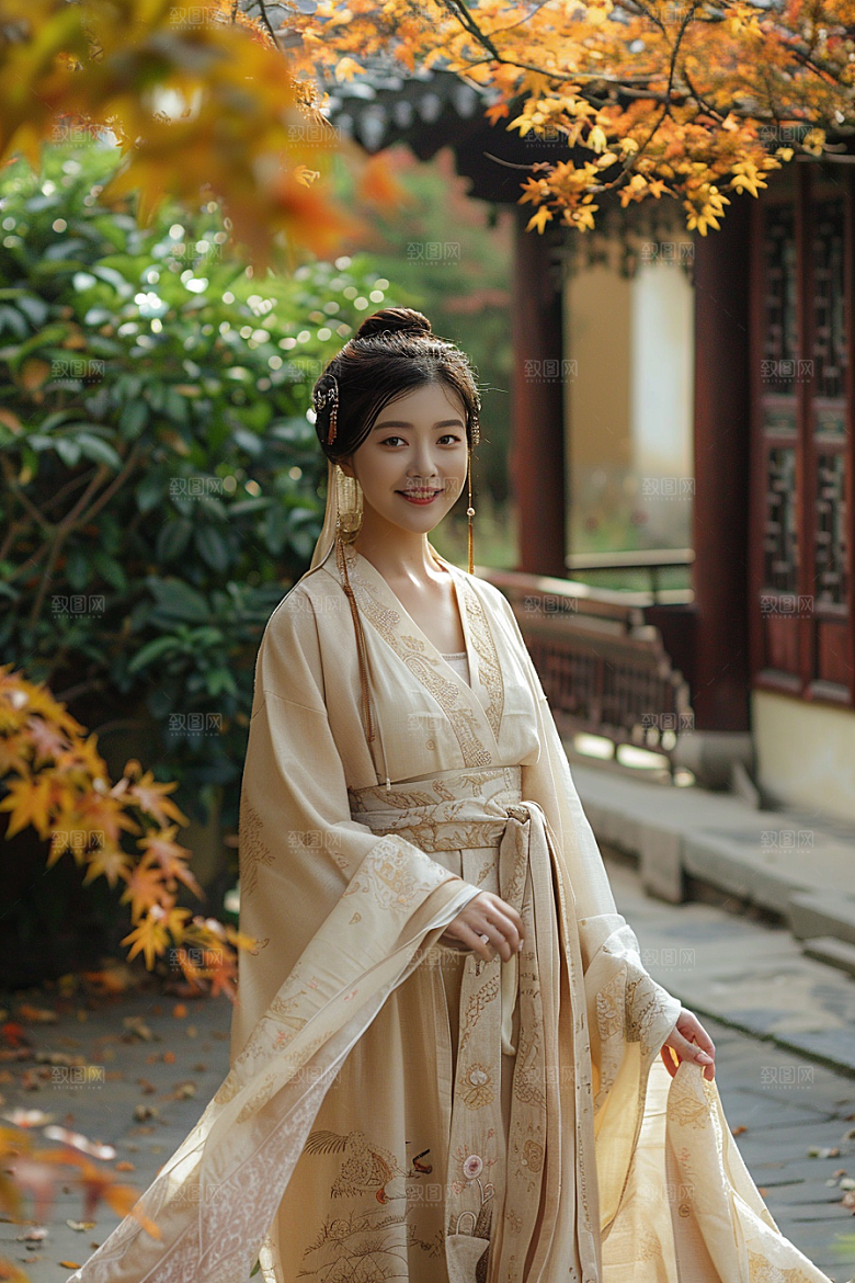 花卉汉服人物中国风中式摄影图