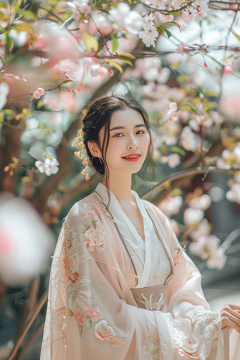 花卉汉服人物唯美美女摄影图