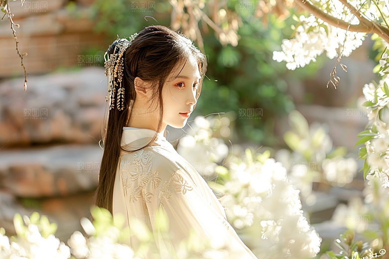 花卉汉服人物人像古风摄影图