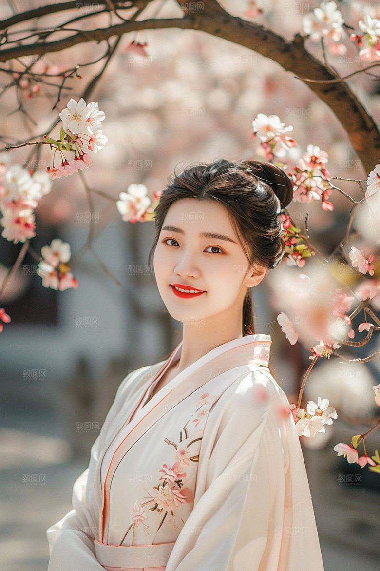 花卉汉服人物唯美园林摄影图
