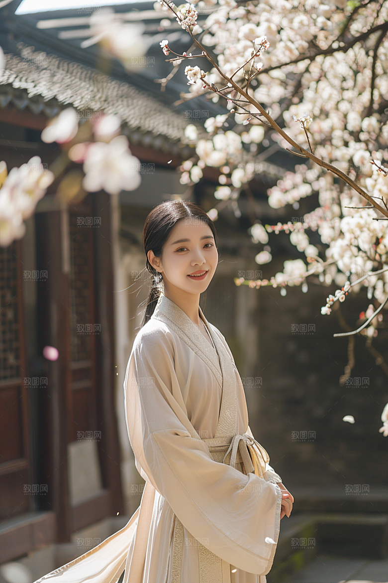 花卉汉服人物美景唯美摄影图
