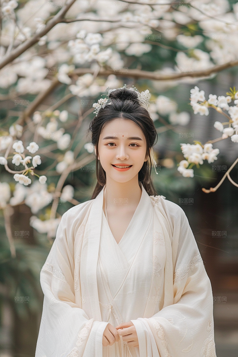 花卉汉服人物园林高清摄影图
