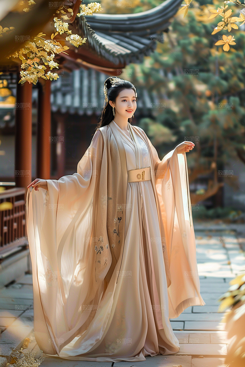 花卉汉服人物高清写真摄影图