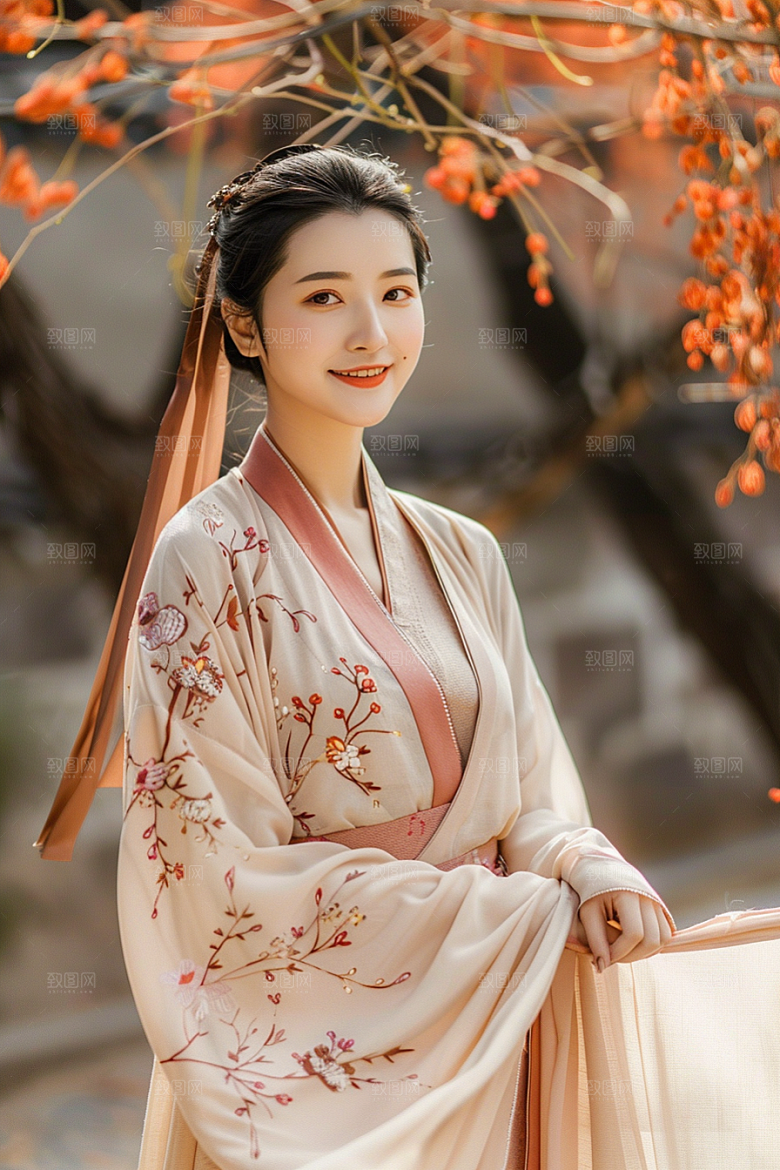 花卉汉服人物唯美人像摄影图
