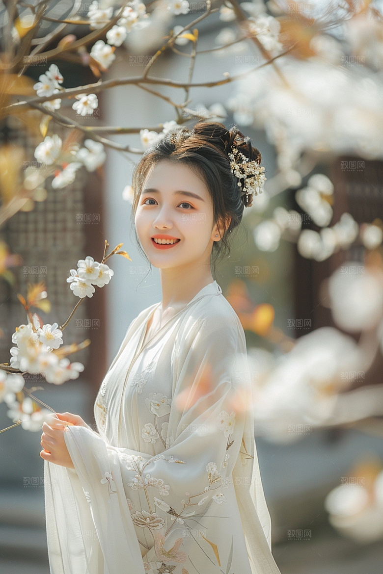 花卉汉服人物人像中国风摄影图