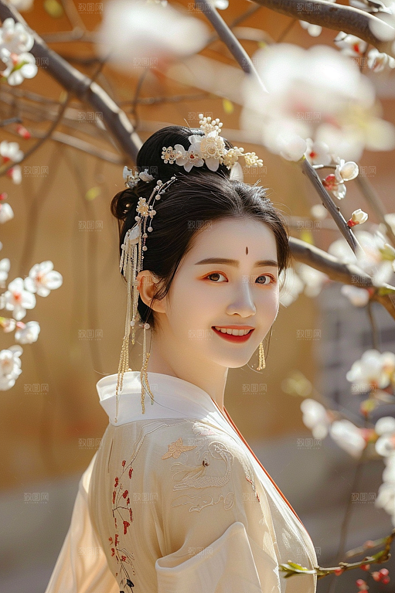 花卉汉服人物中式唯美摄影图