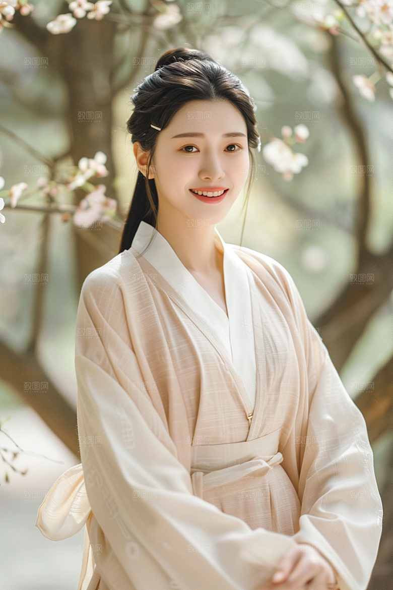 花卉汉服人物人像园林摄影图