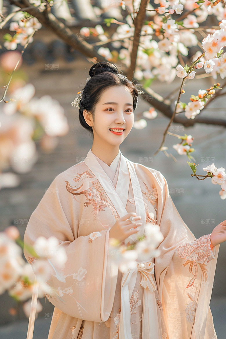 花卉汉服人物美女园林摄影图
