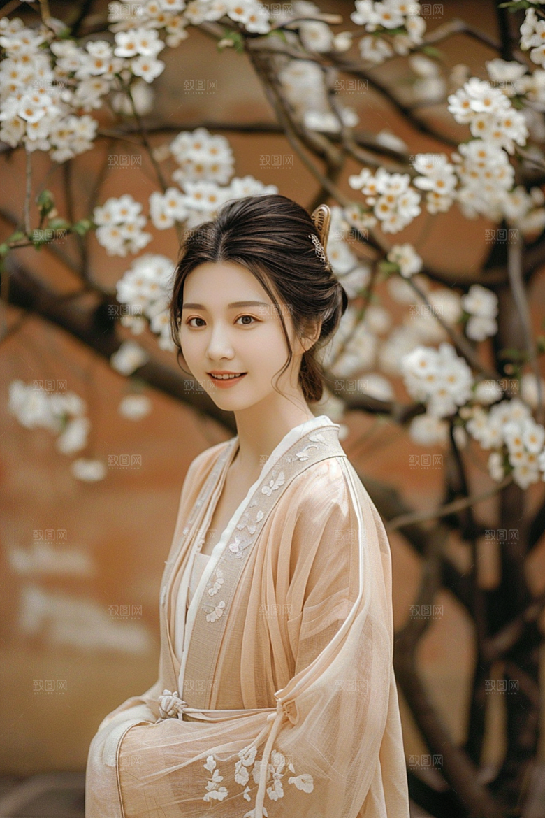 花卉汉服人物美女写真摄影图