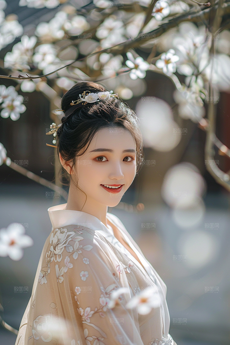 花卉汉服人物写真唯美摄影图
