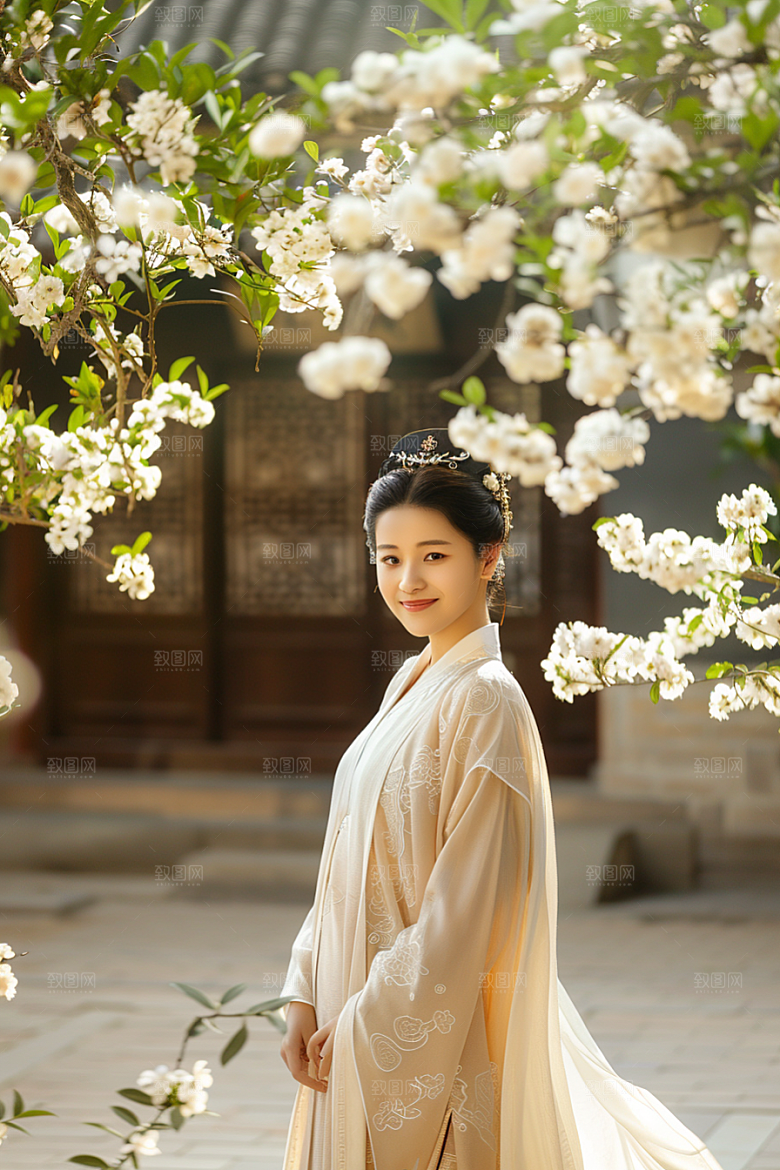 花卉汉服人物古风人像摄影图