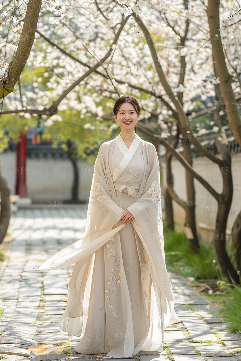 花卉汉服人物美景写真摄影图