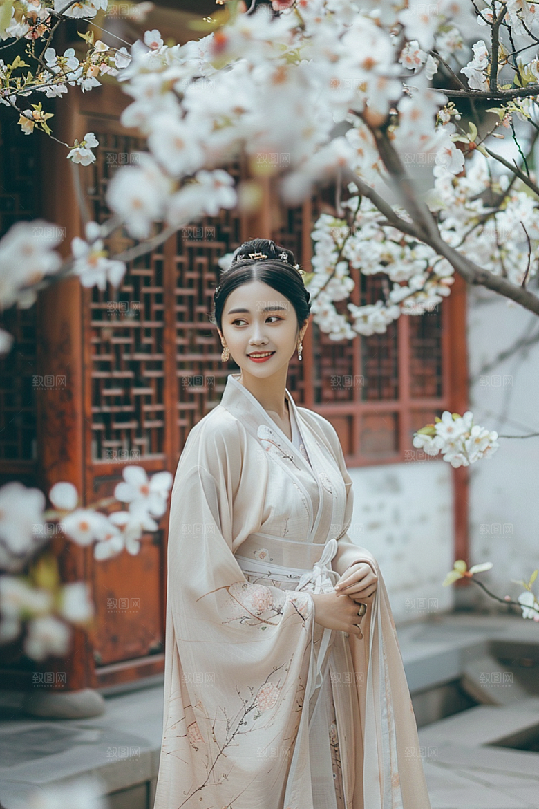花卉汉服人物唯美人像摄影图