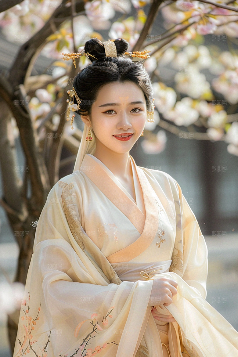 花卉汉服人物美女人像摄影图