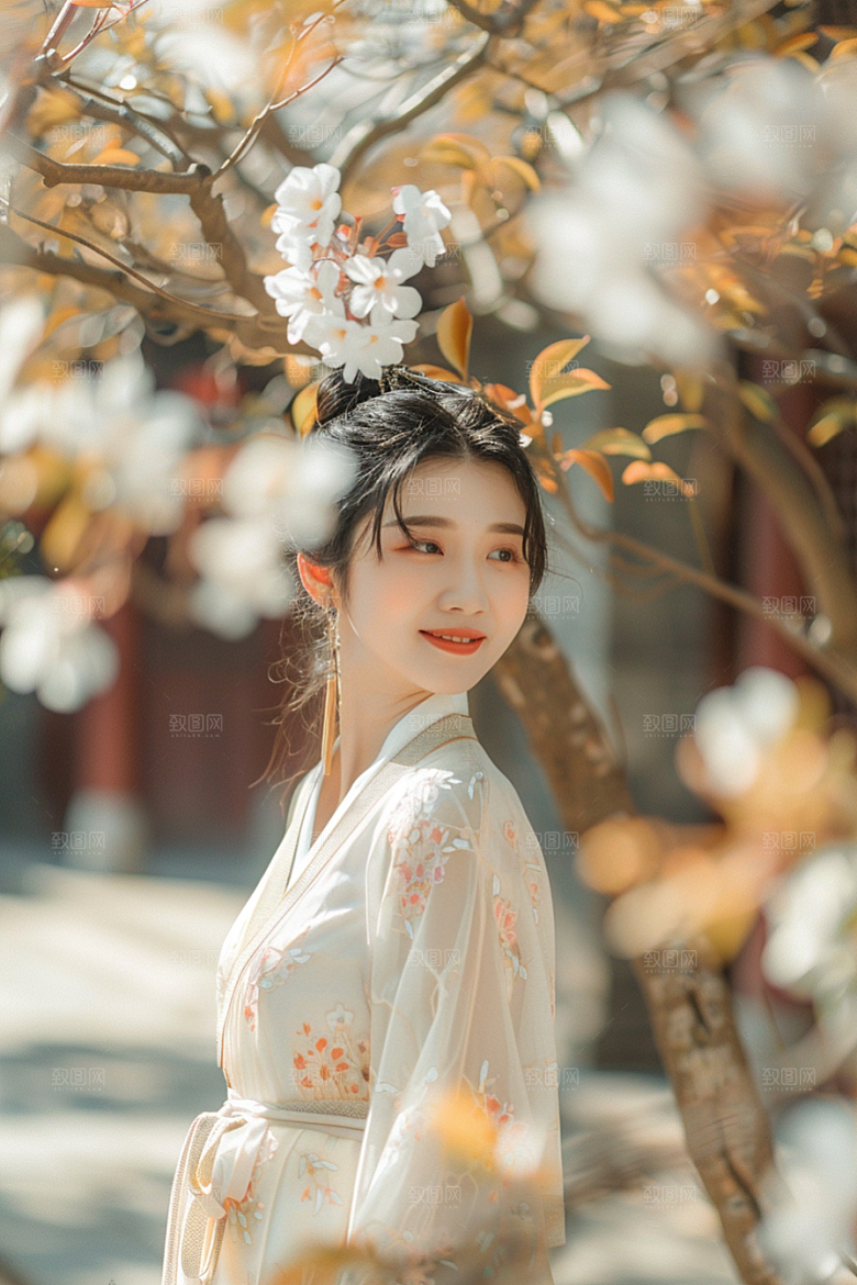 花卉汉服人物中式人像摄影图