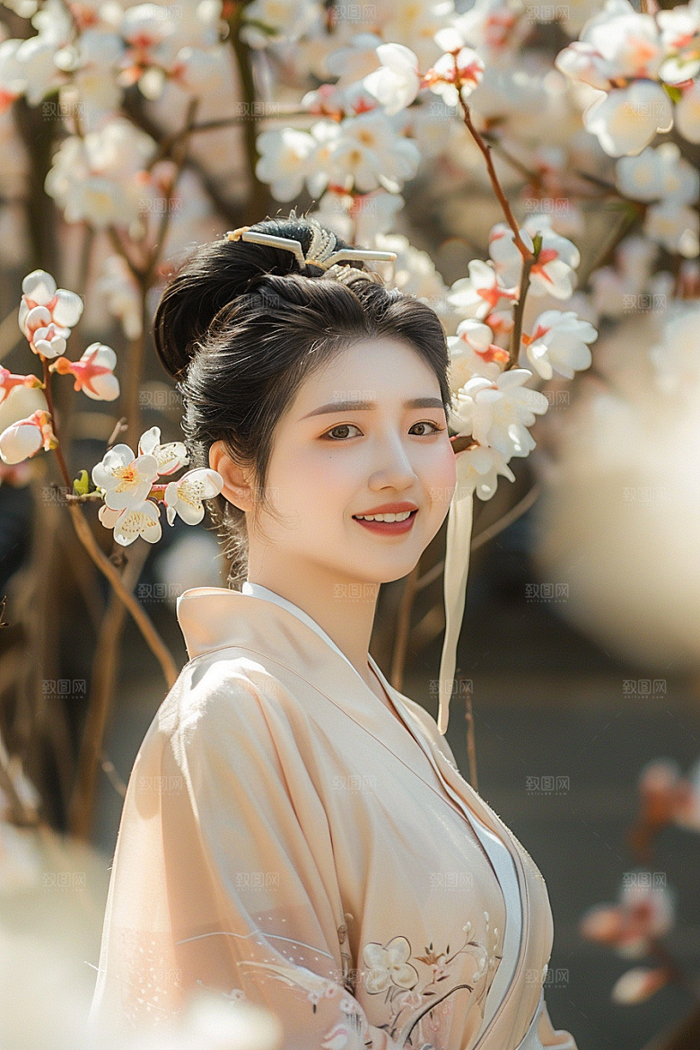 花卉汉服人物古风美景摄影图