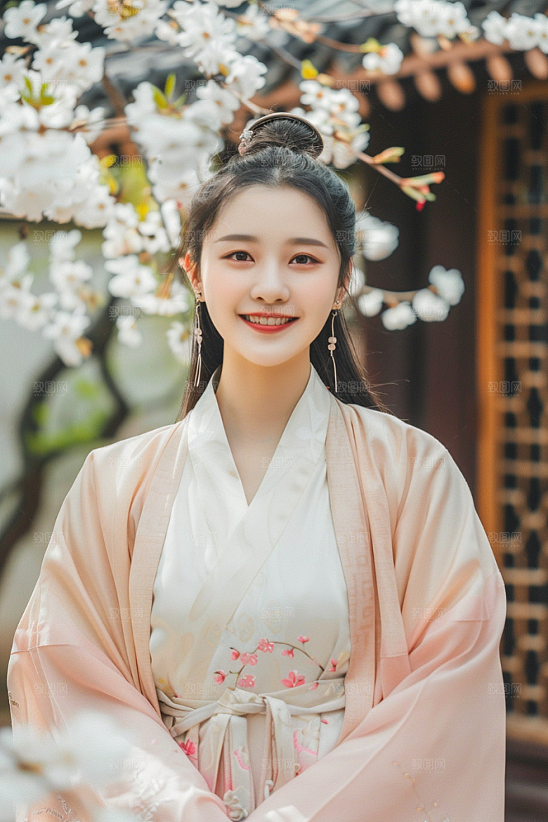 花卉汉服人物人像写真摄影图