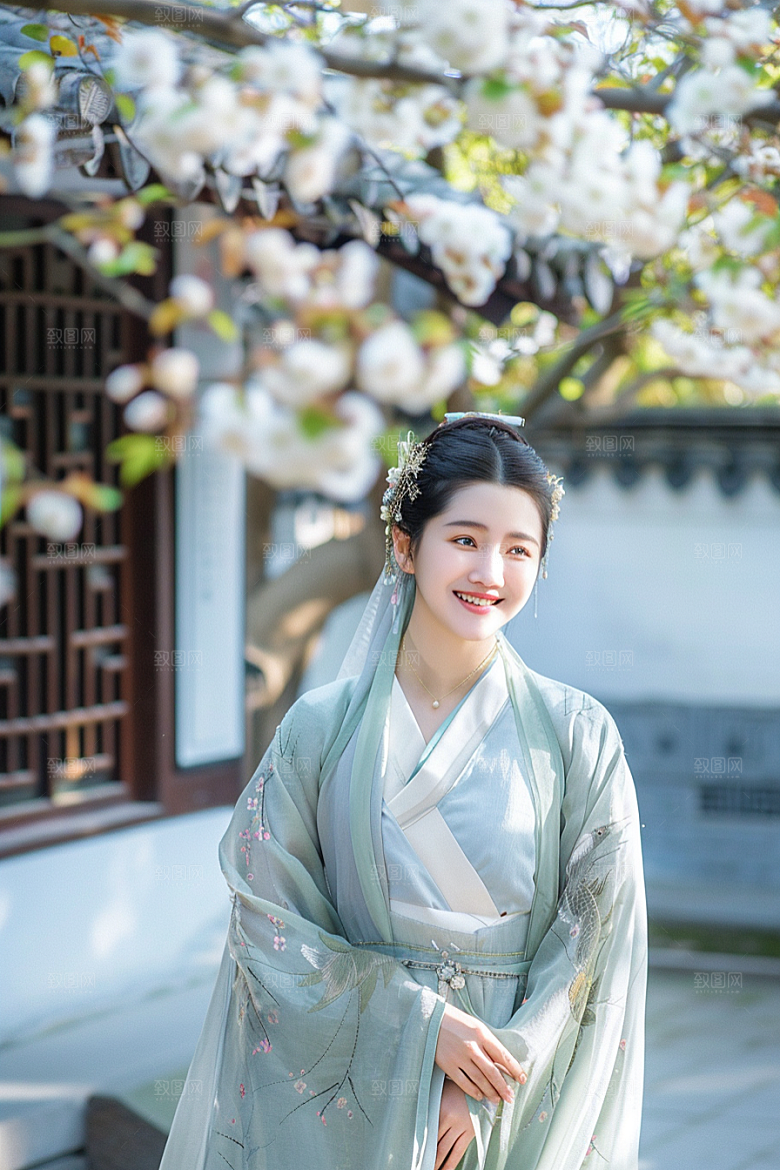 花卉汉服人物中国风人像摄影图