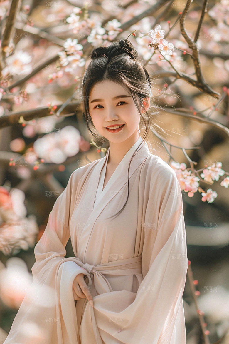 花卉汉服人物古风园林摄影图