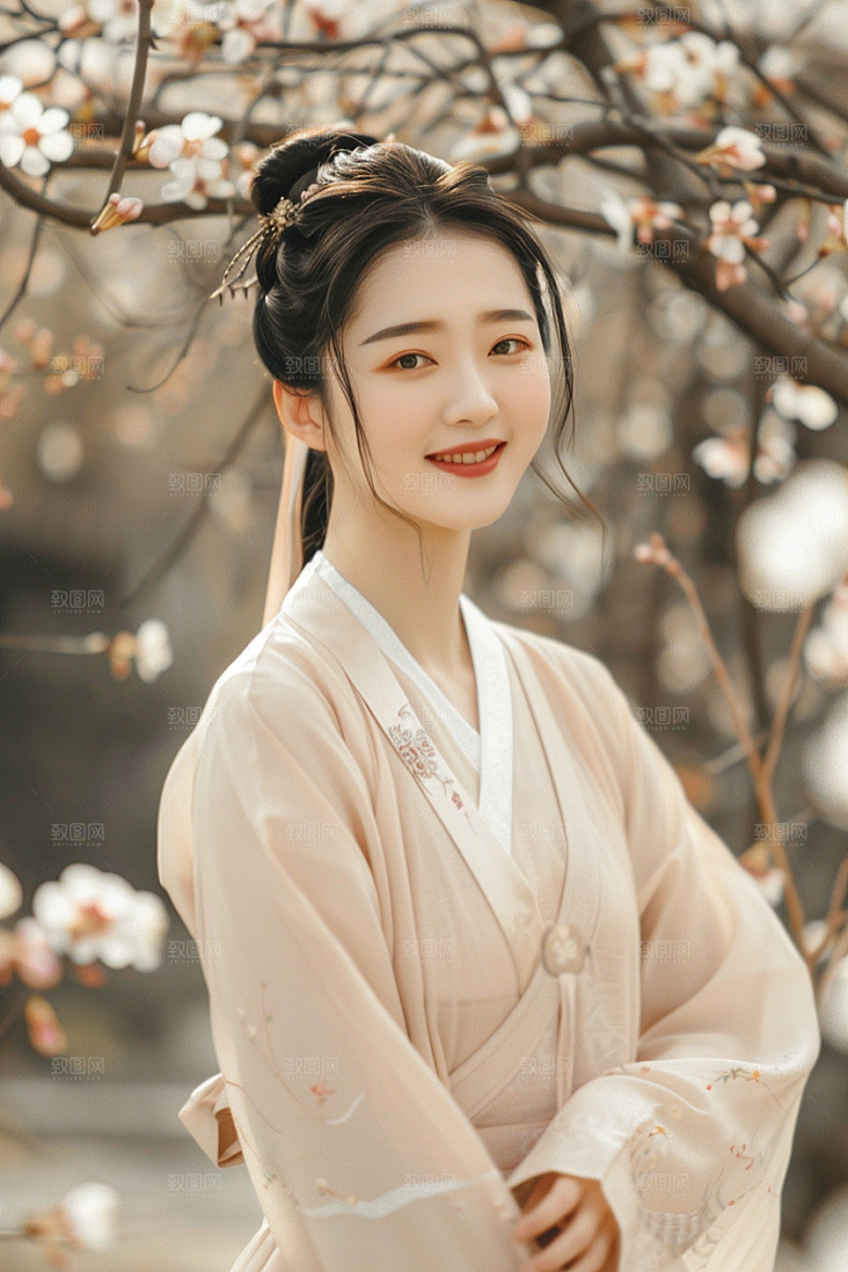 花卉汉服人物唯美美女摄影图