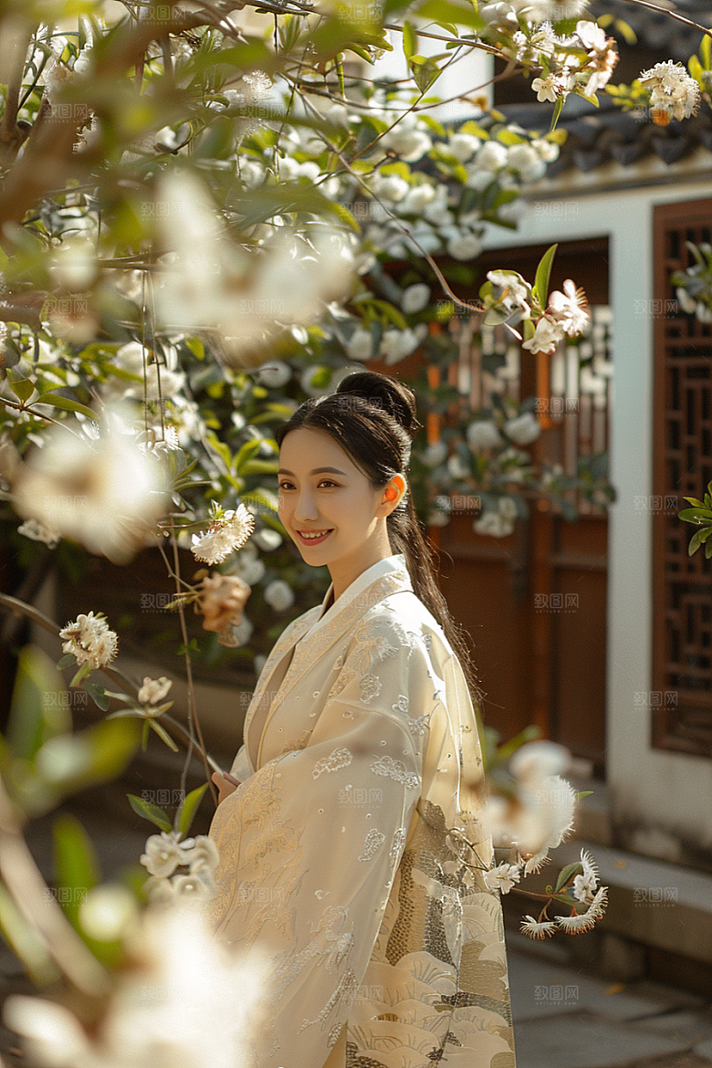 花卉汉服人物写真唯美摄影图